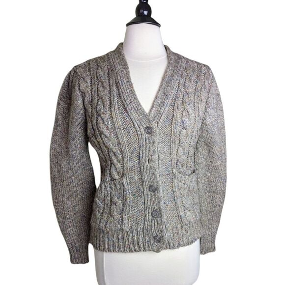 Brown Speckled Chunky Cable Knit Grandpa Cardigan  Size Small - Picture 1 of 6